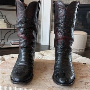 Lucchese Men’s 11.5 Handmade Black Cherry Full Quill Ostrich Cowboy Boots